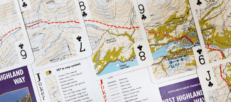 Christmas gifts for walkers: the WHW map printed on playing cards